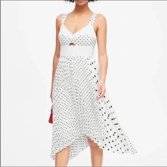Banana Republic Polka Dot Pleated Sweetheart Midi Dress